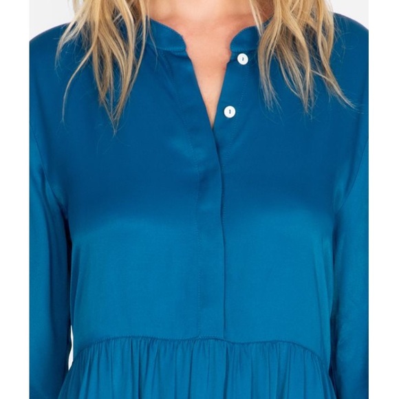 JOHNNY WAS Tiered Mandarin Collar Satiny Cottagecore Dress Peacock XS - Picture 9 of 10